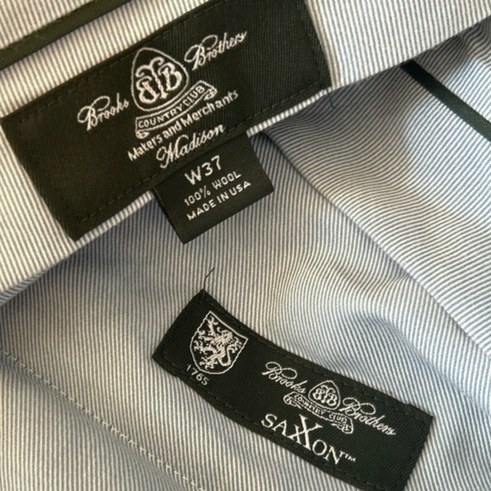 Brooks Brothers Saxon Dress Pants Mens Tan Pleated Wool Cuffed USA Size 37W - Picture 5 of 9